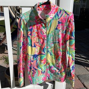 Lilly Pulitzer full, zip up jacket, size small color, pink, green, yellow neon